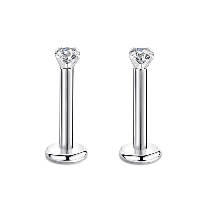 CANDYFANCY 16g 2/3/4mm Cubic Zirconia Stone Triple Forward Helix Ear Cartilage Tragus Studs Lip Piercing Earrings 16 gauge(2mm stone, 8mm Length, 2pcs) - Image 1